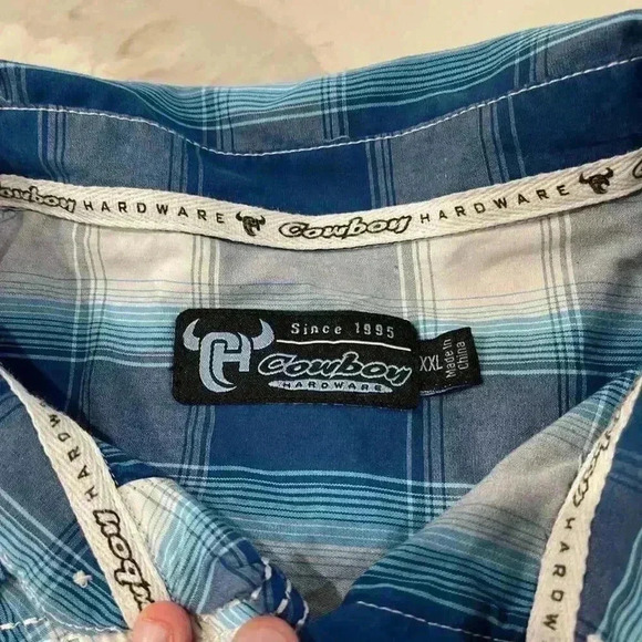 Cowboy Hardware Royal Classic Blue Plaid Long Sleeve Western Shirt Mens XXL Snap - Picture 4 of 6